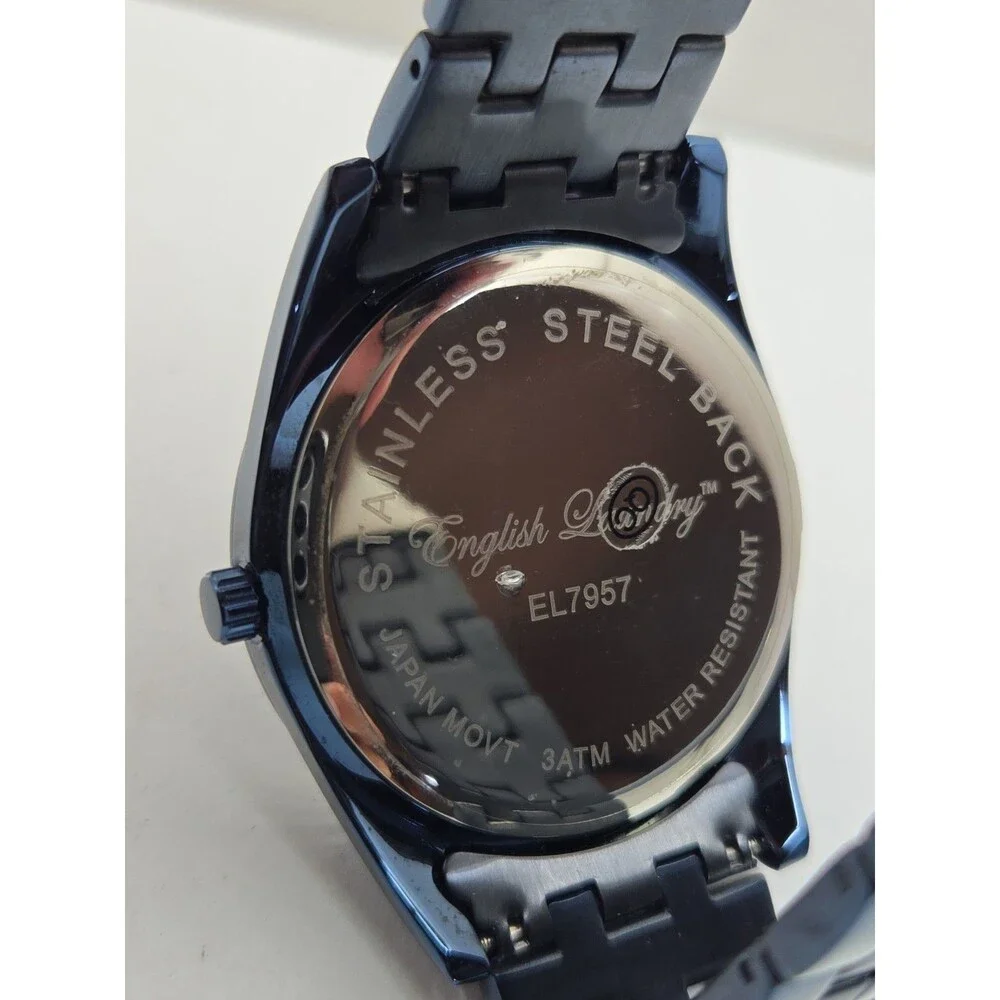 English Laundry EL7957 Mens Blue Rose Gold 45mm Quartz Classic Watch New Battery
